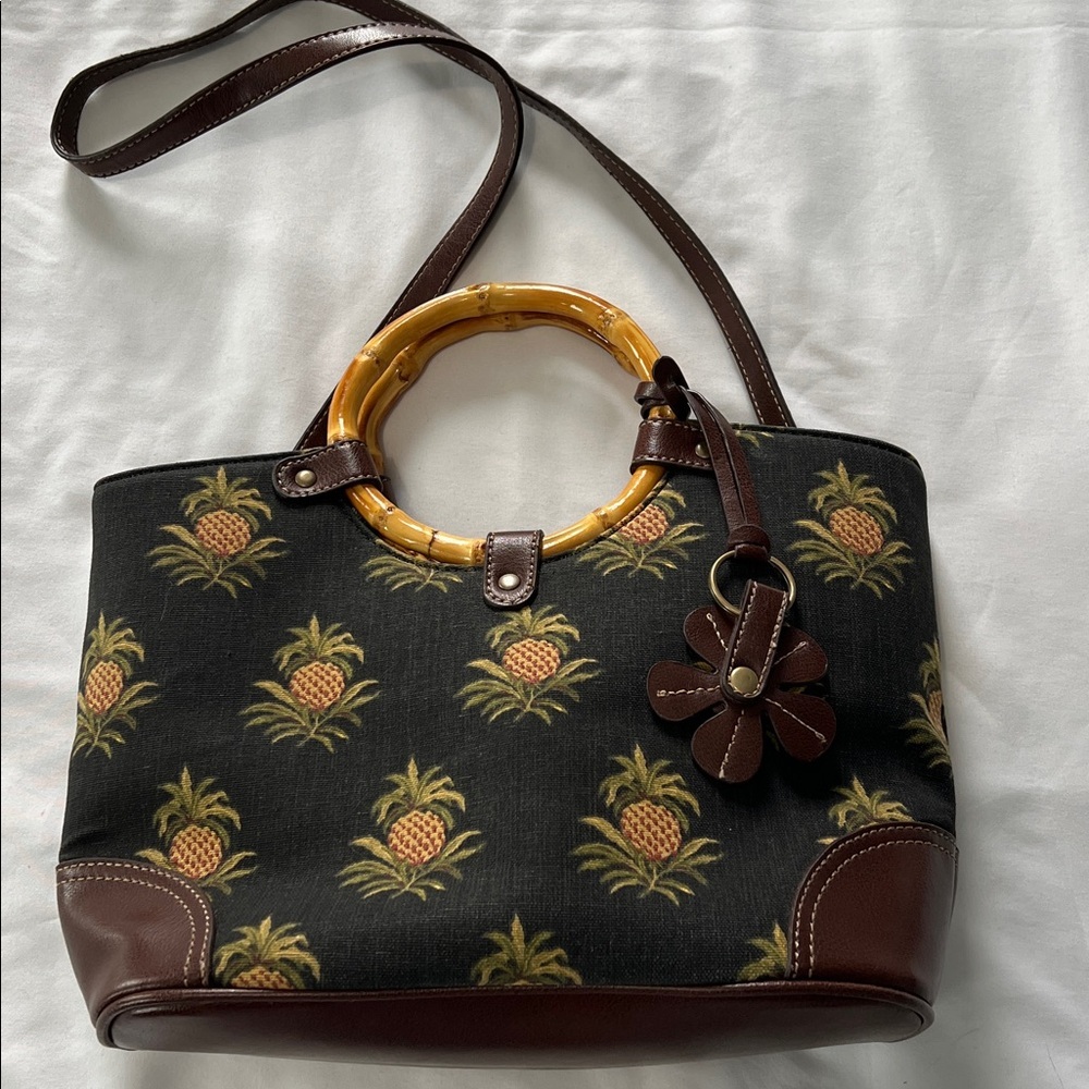 Relic by Fossil Pineapple Bamboo Handle Satchel Bag